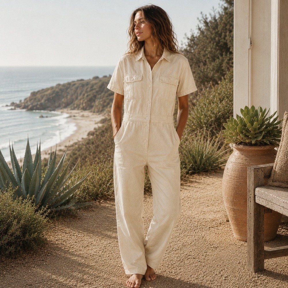 Outerknown S.E.A. Utility Linen Cotton Jumpsuit Carpenter Utility Tan Small